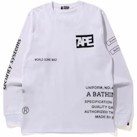 BAPE Security Multi Print L/S Tee White BAPE Security Multi Print L/S Tee White