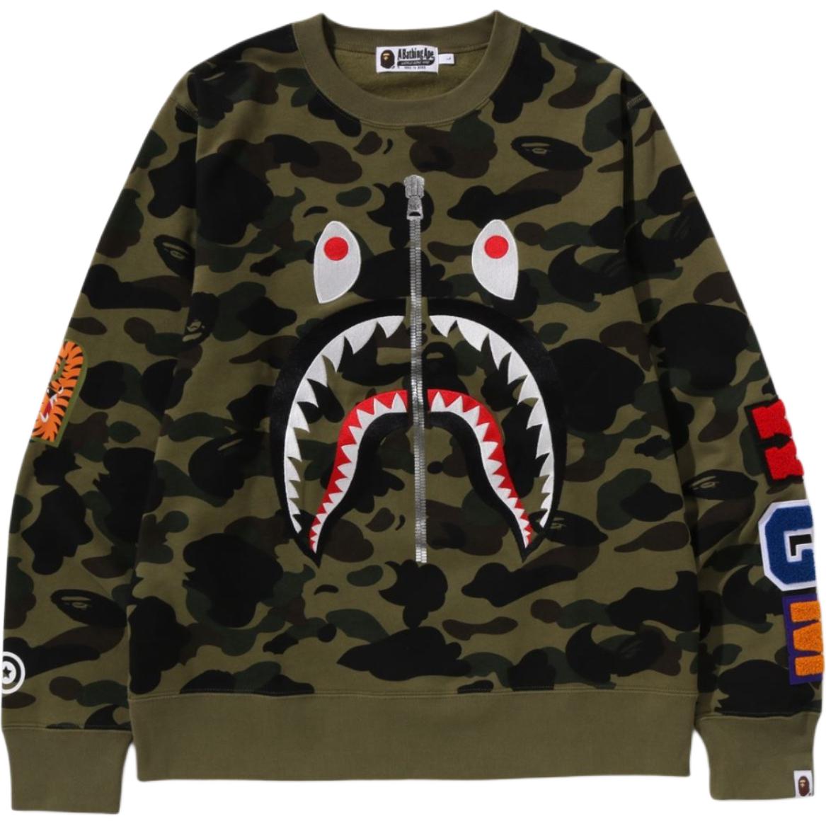 BAPE Shark Camo Crewneck Long Sleeve Sweatshirt Unisex 1K80-113-010