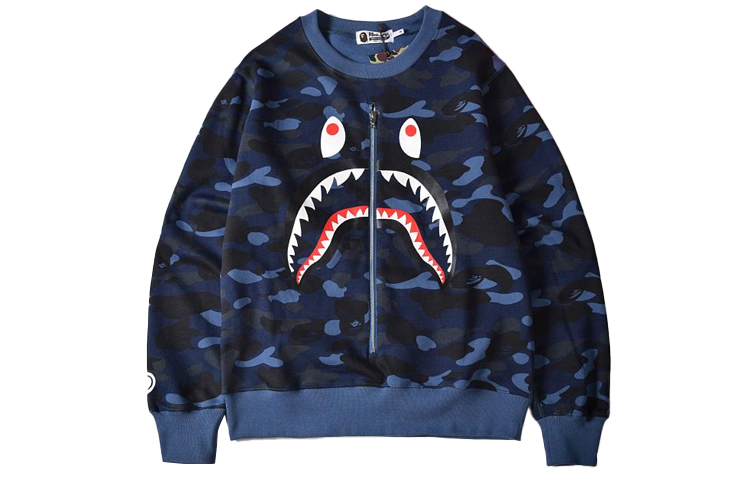 BAPE Shark Camo Crewneck Long Sleeve T-Shirt Unisex. 1G80-111-007
