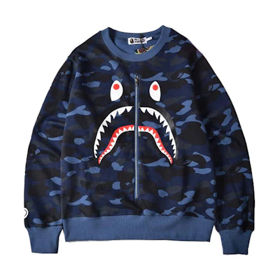 BAPE Shark Camo Crewneck Long Sleeve T-Shirt Unisex. 1G80-111-007