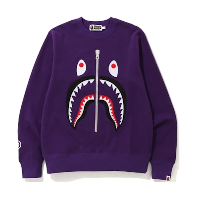 BAPE Shark Crewneck Embroidered Sweatshirt Unisex Purple 1F80-113-008PURPLE
