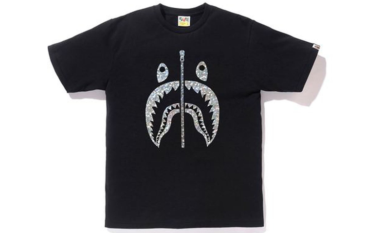 BAPE Shark Face Print T-shirt Black闪光鲨鱼男款短袖 1G30-110-063