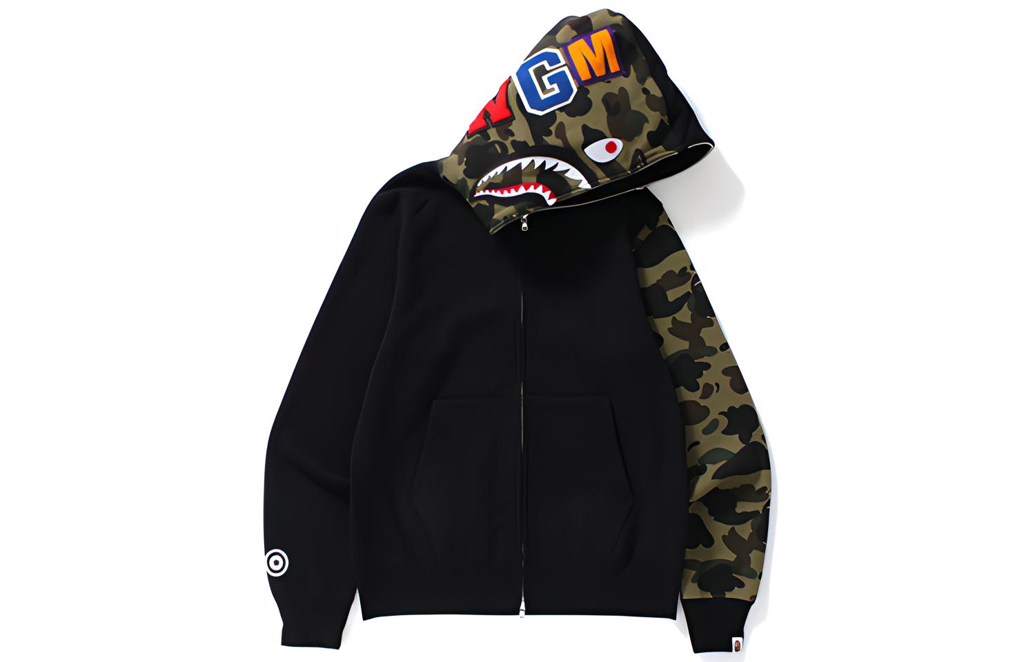 BAPE Shark Full Zip Hoodie Black Camo Short Sleeve Jacket 1D20-115-607