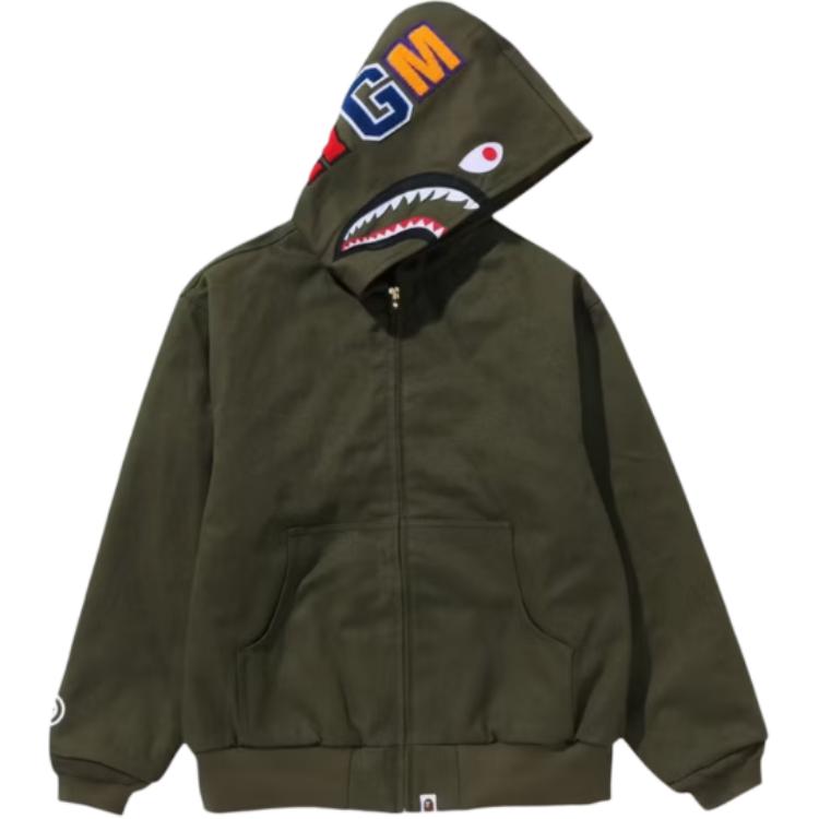 BAPE Shark Hoodie Kangaroo Pocket Long Sleeve Workwear Jacket for Men 1K70-141-005