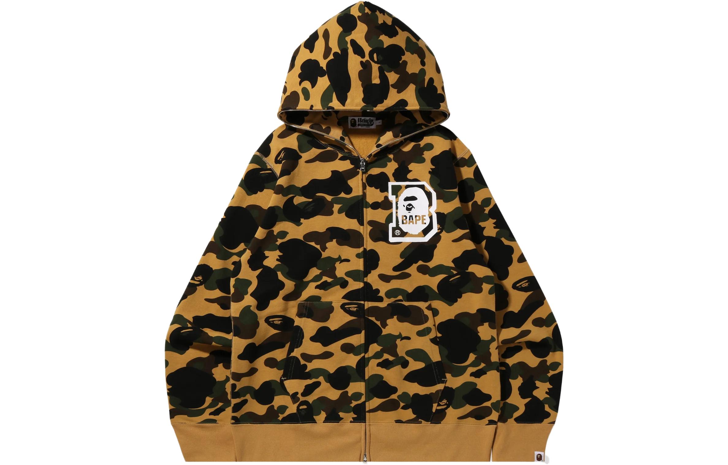BAPE Shark Hoodie Yellow Camo Full Zip Ape Head Print () 1I80-115-009
