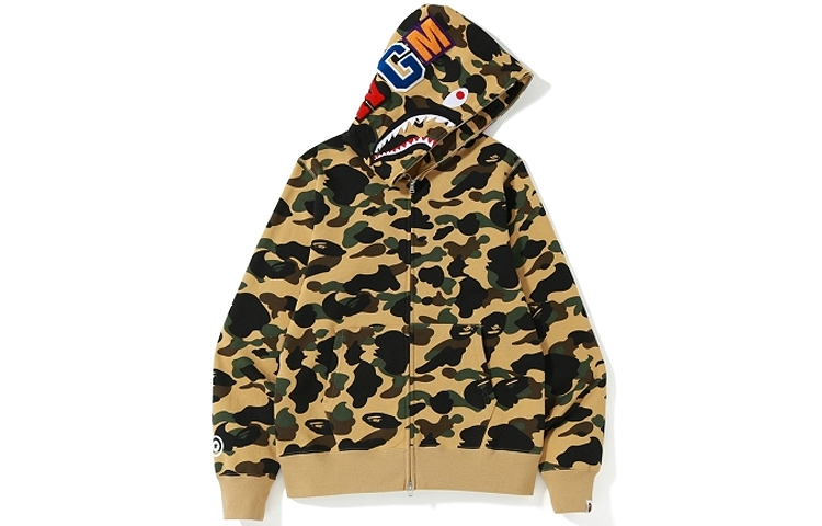 BAPE Shark Hoodie Yellow Camo WGM Print Unisex Zip-Up 1F80-115-001YELLOW