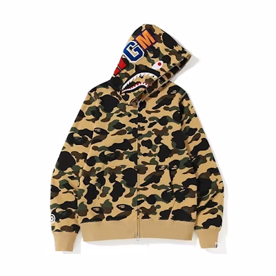 BAPE Shark Hoodie Yellow Camo WGM Print Unisex Zip-Up 1F80-115-001YELLOW