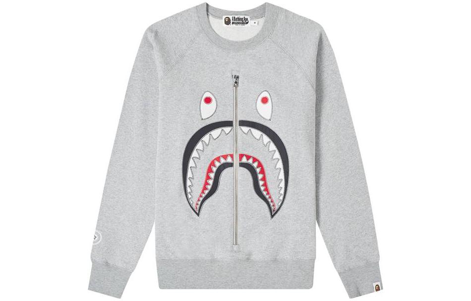 BAPE Shark Print Full-Zip Crewneck Sweatshirt Grey 1F30-113-002