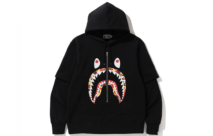 BAPE Shark Print Zipper Hoodie Jacket - Unisex Layered Design 0ZXSWM114023D