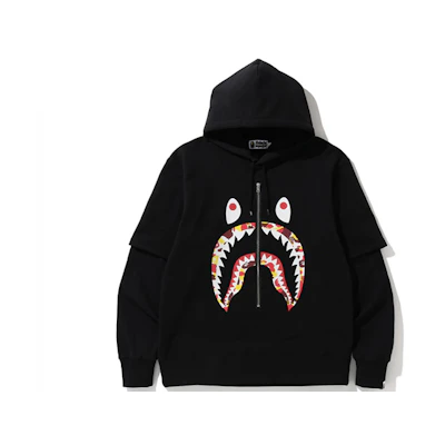 BAPE Shark Print Zipper Hoodie Jacket - Unisex Layered Design 0ZXSWM114023D