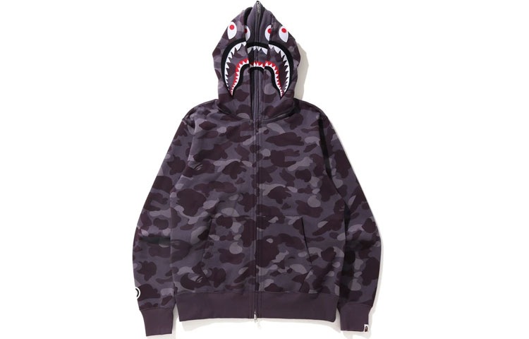BAPE Shark Series Camo Shark Double Hooded Zip-Up Hoodie Men 1H30-115-019