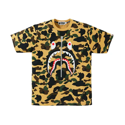 BAPE Shark Series Yellow Graphic Print Short Sleeve T-Shirt for Men. 1F80-109-003