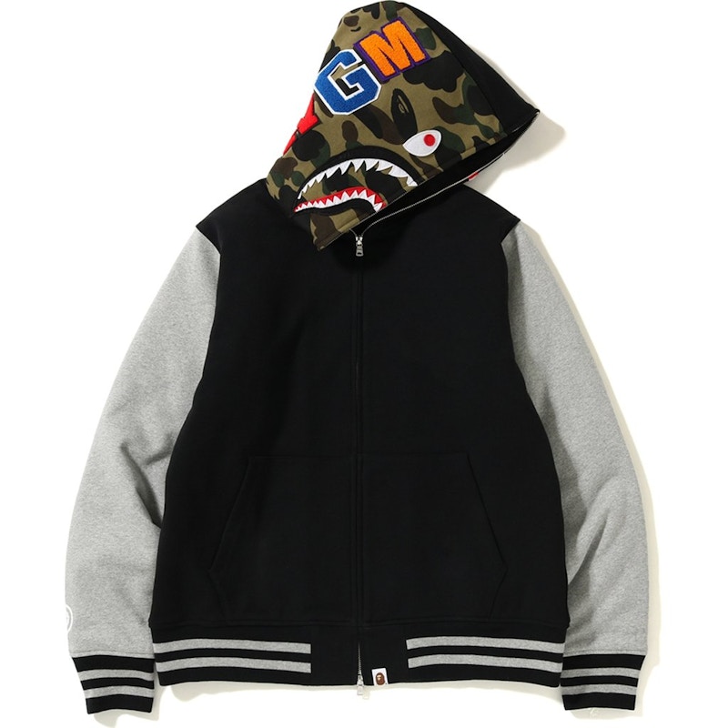 Buy Bape Sudadera Tiburón Varsity Hoodie Chaqueta Negro Gris
