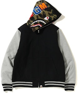 Bape Sudadera Tiburón Varsity Hoodie Chaqueta Negro Gris Buy Bape Sudadera Tiburón Varsity Hoodie Chaqueta Negro Gris