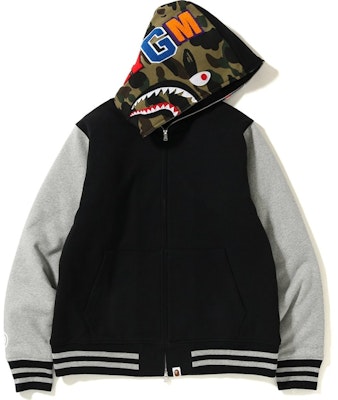 Bape Sudadera Tiburón Varsity Hoodie Chaqueta Negro Gris Buy Bape Sudadera Tiburón Varsity Hoodie Chaqueta Negro Gris