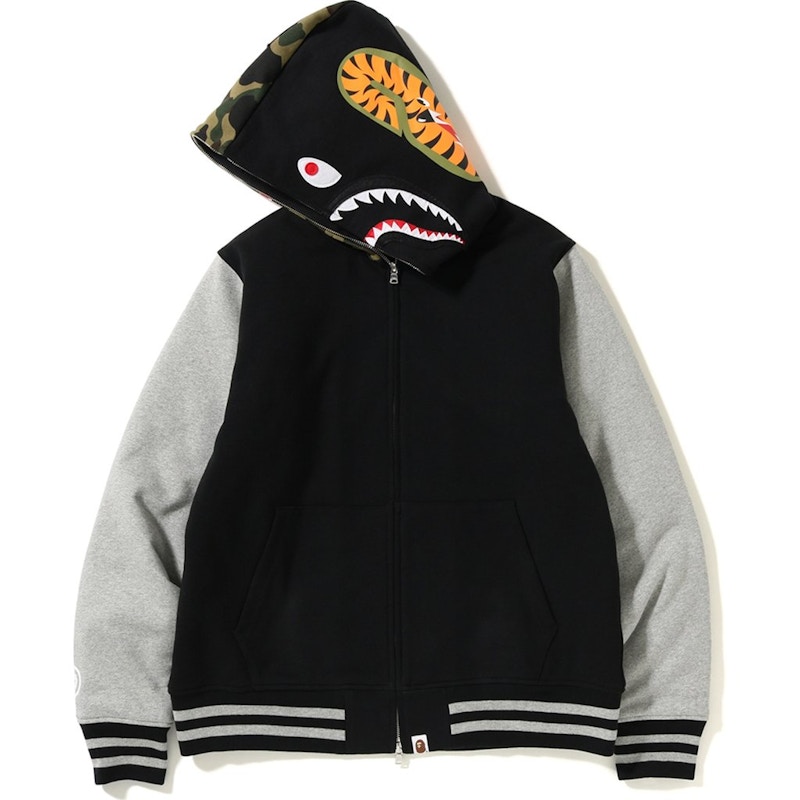 Bape Shark Sweat Varsity Hoodie Jacket Black Grey 圖 2