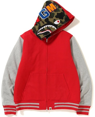Bape 鲨鱼拼接连帽运动夹克 红灰配色 Buy Bape 鲨鱼拼接连帽运动夹克 红灰配色