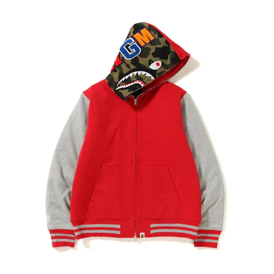 Bape Shark Sweat Varsity Hoodie Jacket Red Grey