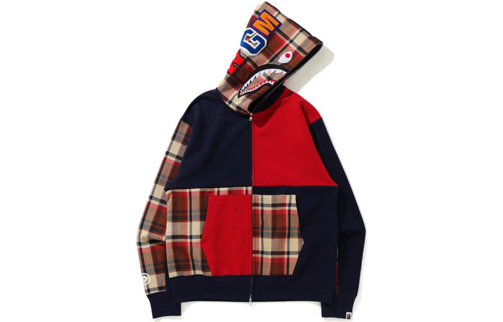 BAPE Shark WGM Patchwork Plaid Hoodie Long Sleeve 0ZXSWM115002G