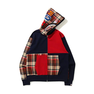 BAPE Shark WGM Patchwork Plaid Hoodie Long Sleeve 0ZXSWM115002G