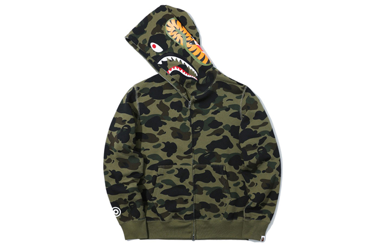 BAPE Shark Zip-Up Hoodie Camo Green Unisex BP0ZXSWM15007XC
