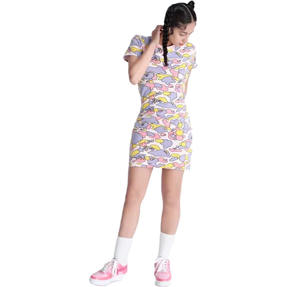 Shop BAPE修身迷彩短袖連帽洋裝 0ZXDSW235501H
