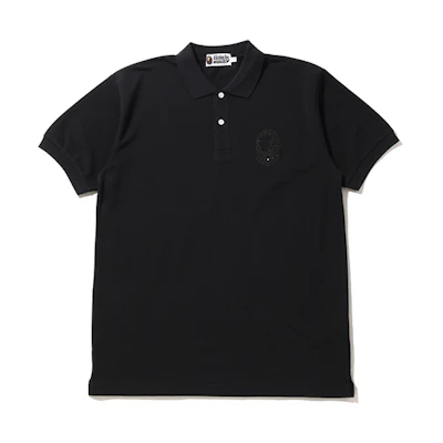 BAPE Solid Black Short Sleeve Polo Shirt for Men. 0ZXPOM112005E