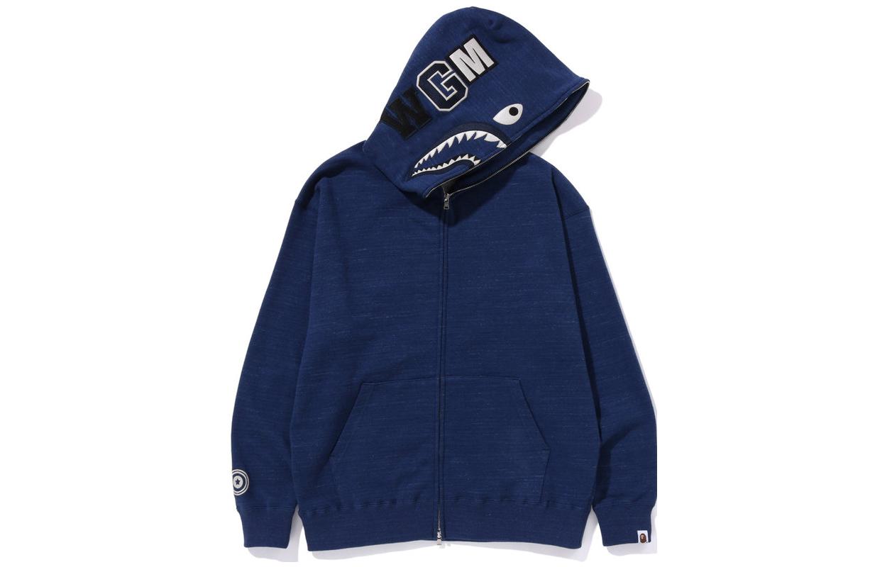 BAPE Solid Color Full-Zip Shark Hoodie Jacket Indigo 1J80-115-058
