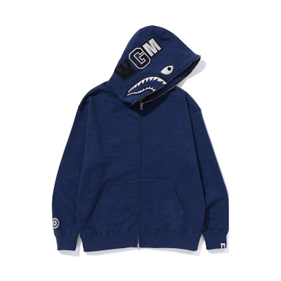 BAPE Solid Color Full-Zip Shark Hoodie Jacket Indigo 1J80-115-058