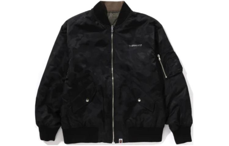 BAPE Solid Color Reversible Baseball Collar Zip Jacket Black 1K30-141-301