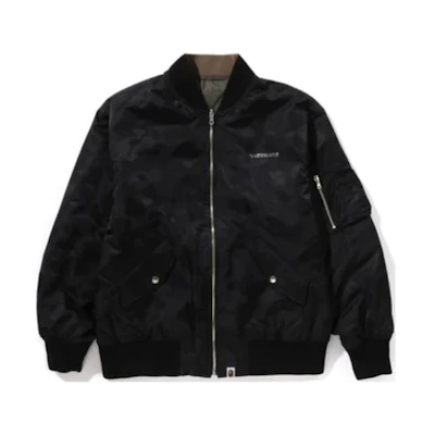 BAPE Solid Color Reversible Baseball Collar Zip Jacket Black 1K30-141-301