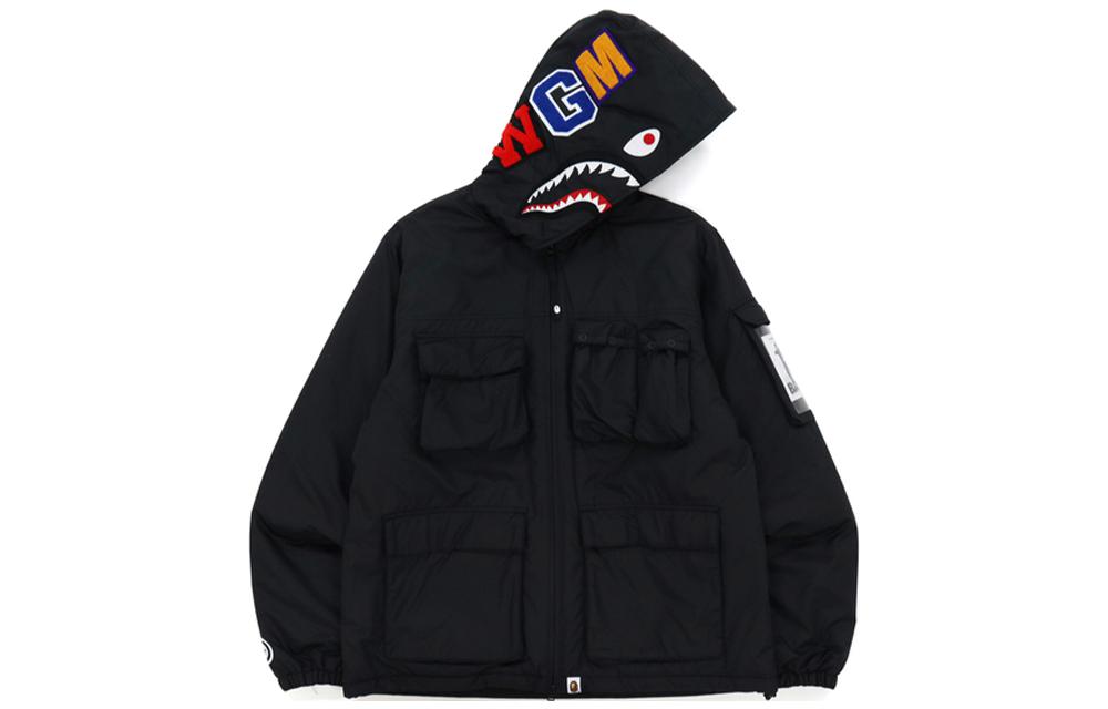 BAPE Solid Color Shark Hoodie Letter Patch Jacket Men 0ZXJKM140012H