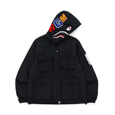 BAPE Solid Color Shark Hoodie Letter Patch Jacket Men 0ZXJKM140012H