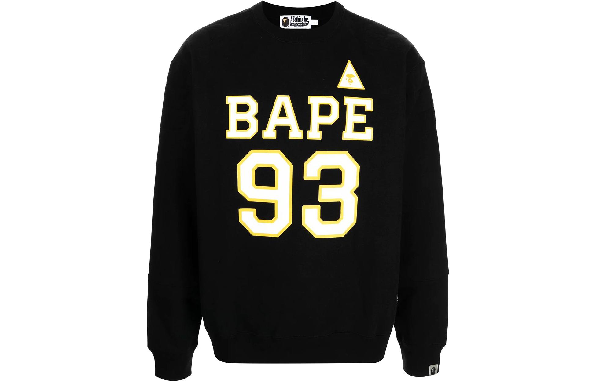 BAPE Solid Logo Print Crewneck Pullover Sweatshirt Black 001SWH301005X
