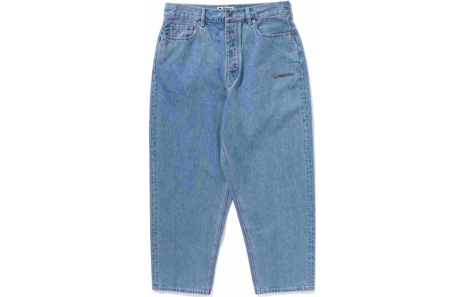 BAPE Solid Metal Logo Pin Relaxed Fit Denim Jeans Mens. 1J80-150-053