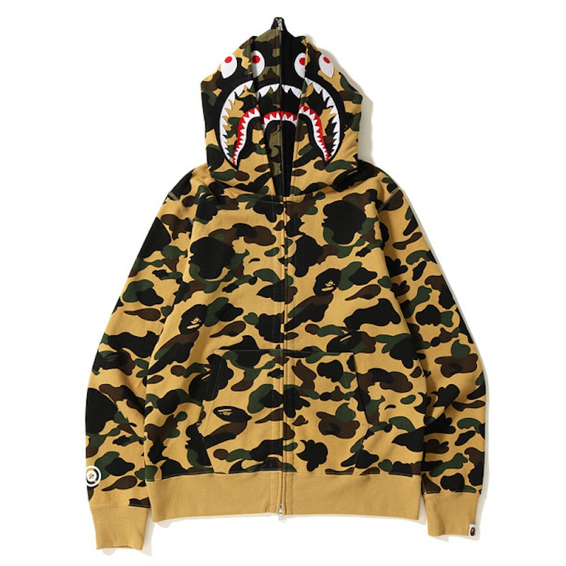 Buy Bape 2019年春夏季第一迷彩鯊魚拉鍊連帽上衣 黃色