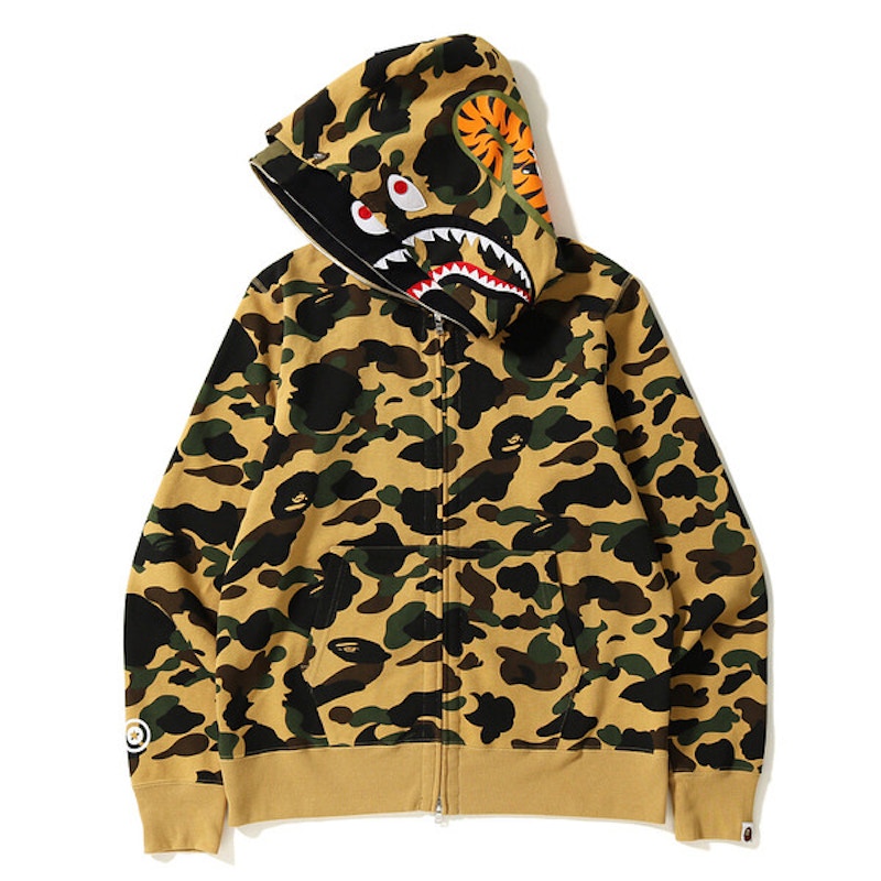 Order Bape 2019年春夏季第一迷彩鯊魚拉鍊連帽上衣 黃色