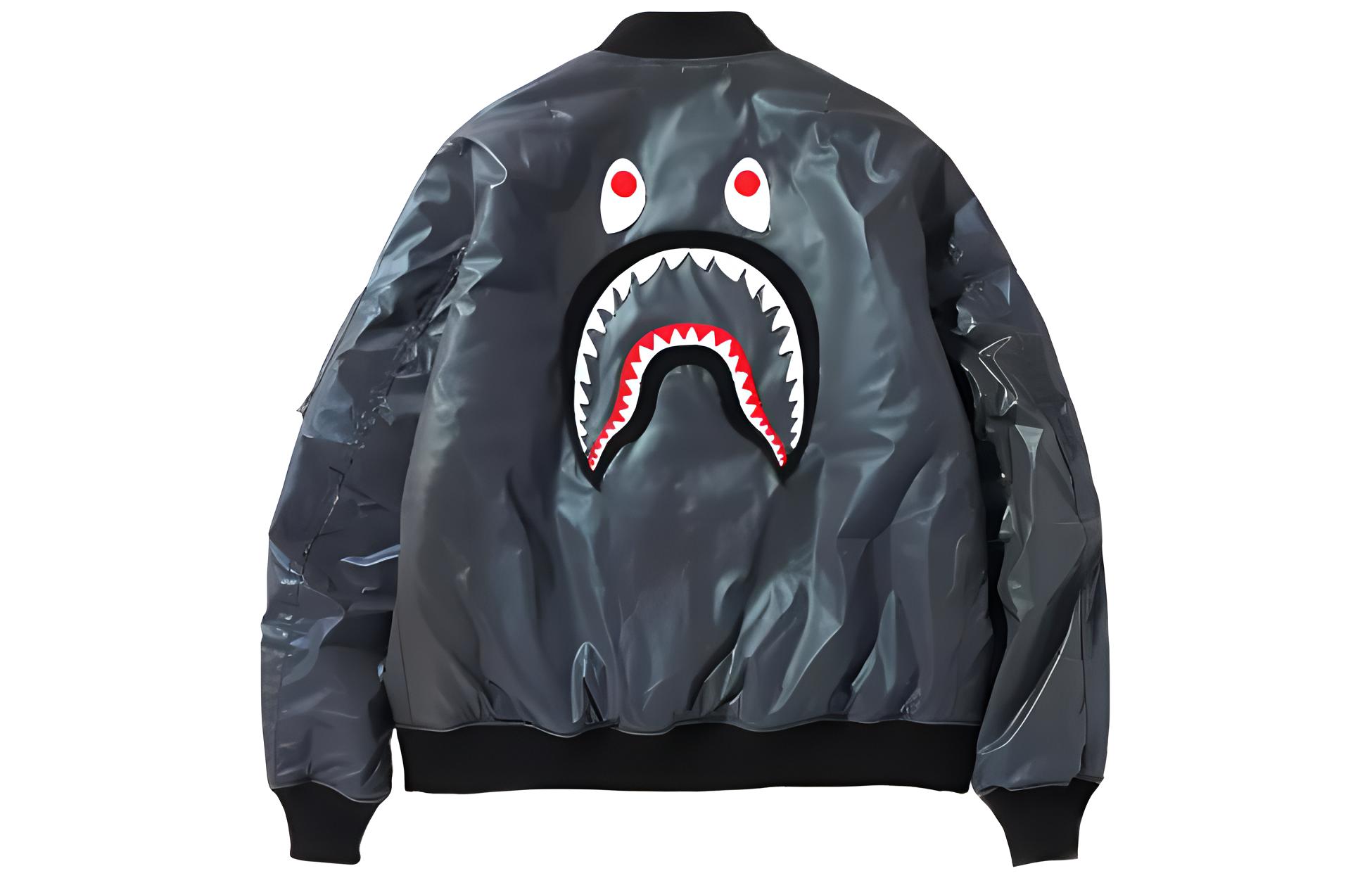 BAPE SS22 Black Shark Print Zip-Up Bomber Jacket for Men. 0ZXJKM141006I
