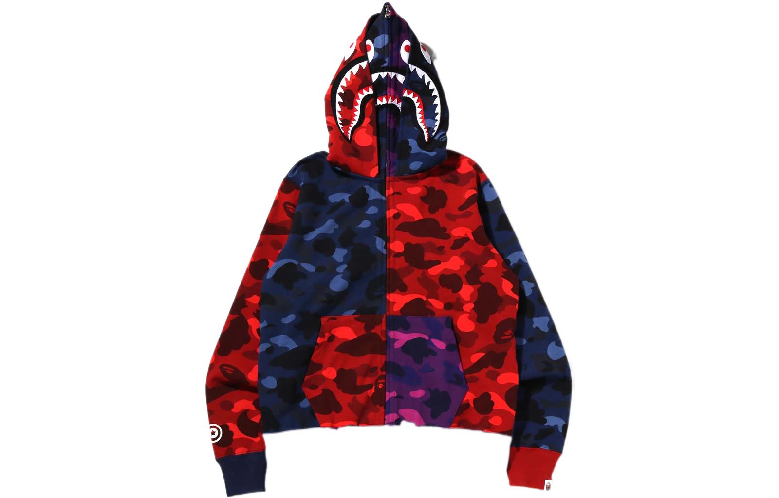 BAPE SS22 Colorblock Camo Printed Zip-Up Hoodie Jacket Multicolor Mens. 1I20-115-001