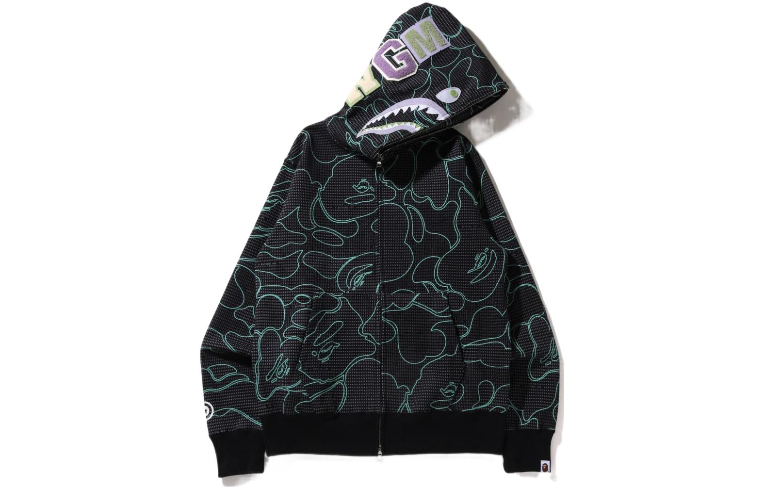 BAPE SS22 Shark Code Camo Glow Zip Hoodie 1I30-115-013