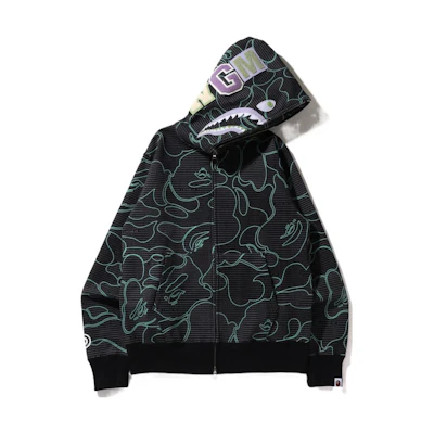 BAPE SS22 Shark Code Camo Glow Zip Hoodie 1I30-115-013
