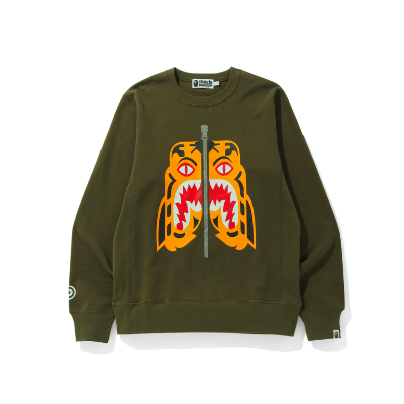 BAPE SS22 Tiger Head Zip Pullover Crewneck Sweatshirt Mens 0ZXSWM113019I