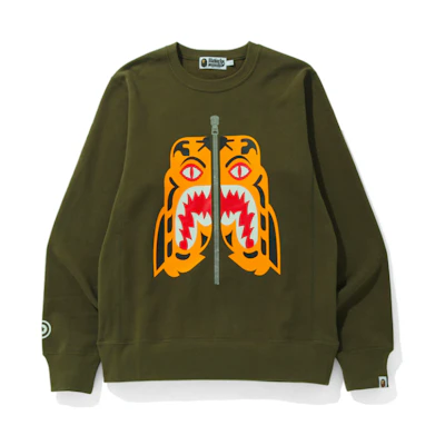 BAPE SS22 Tiger Head Zip Pullover Crewneck Sweatshirt Mens 0ZXSWM113019I