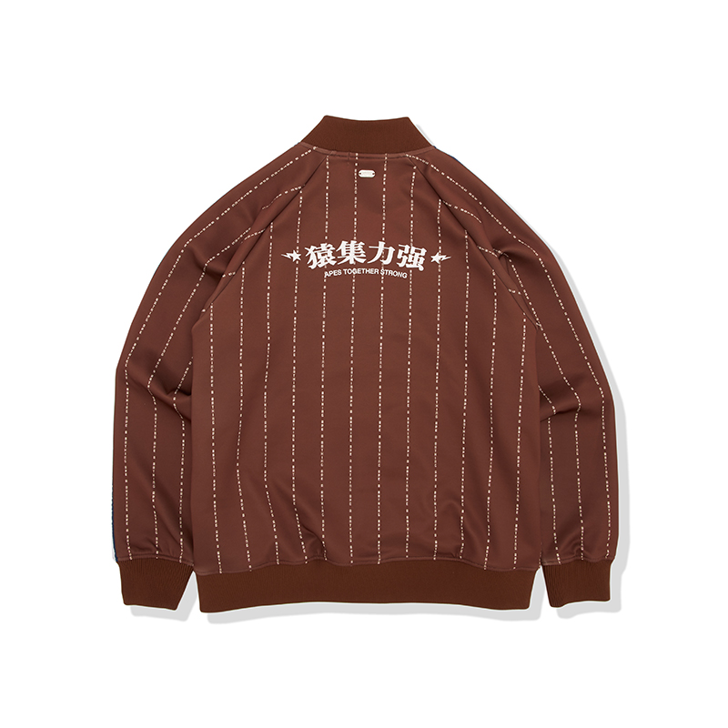 Lookbook BAPE SS22 上海字樣條紋拉鍊外套 - 酒紅色 0ZXSWM113008I