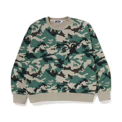 BAPE SS23 Camo Logo Print Pullover Sweatshirt Army Green 1J30-113-011