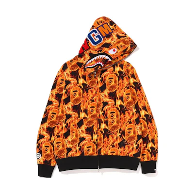 BAPE SS23 Flame Shark Full Zip Hoodie Letters Patch Embroidery Design 1I70-115-008