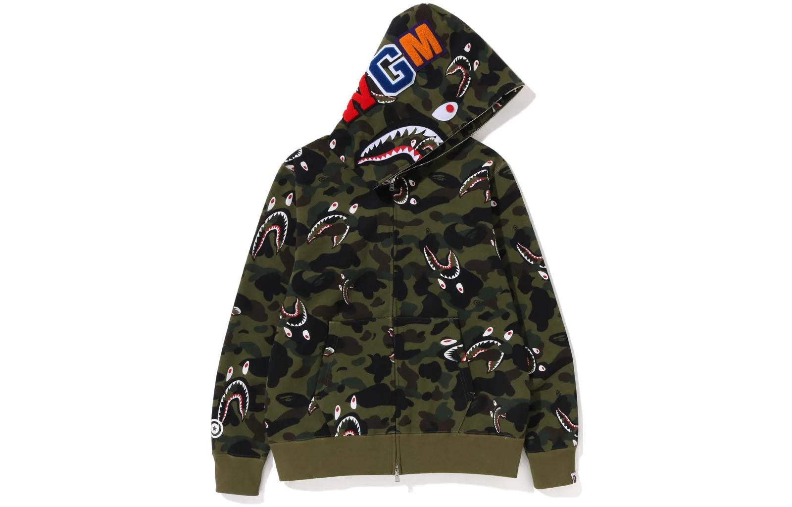BAPE SS23 Green Camo Shark Zip-Up Hoodie Unisex 1I70-115-006