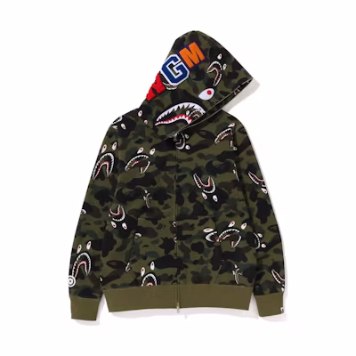 BAPE SS23 Green Camo Shark Zip-Up Hoodie Unisex 1I70-115-006