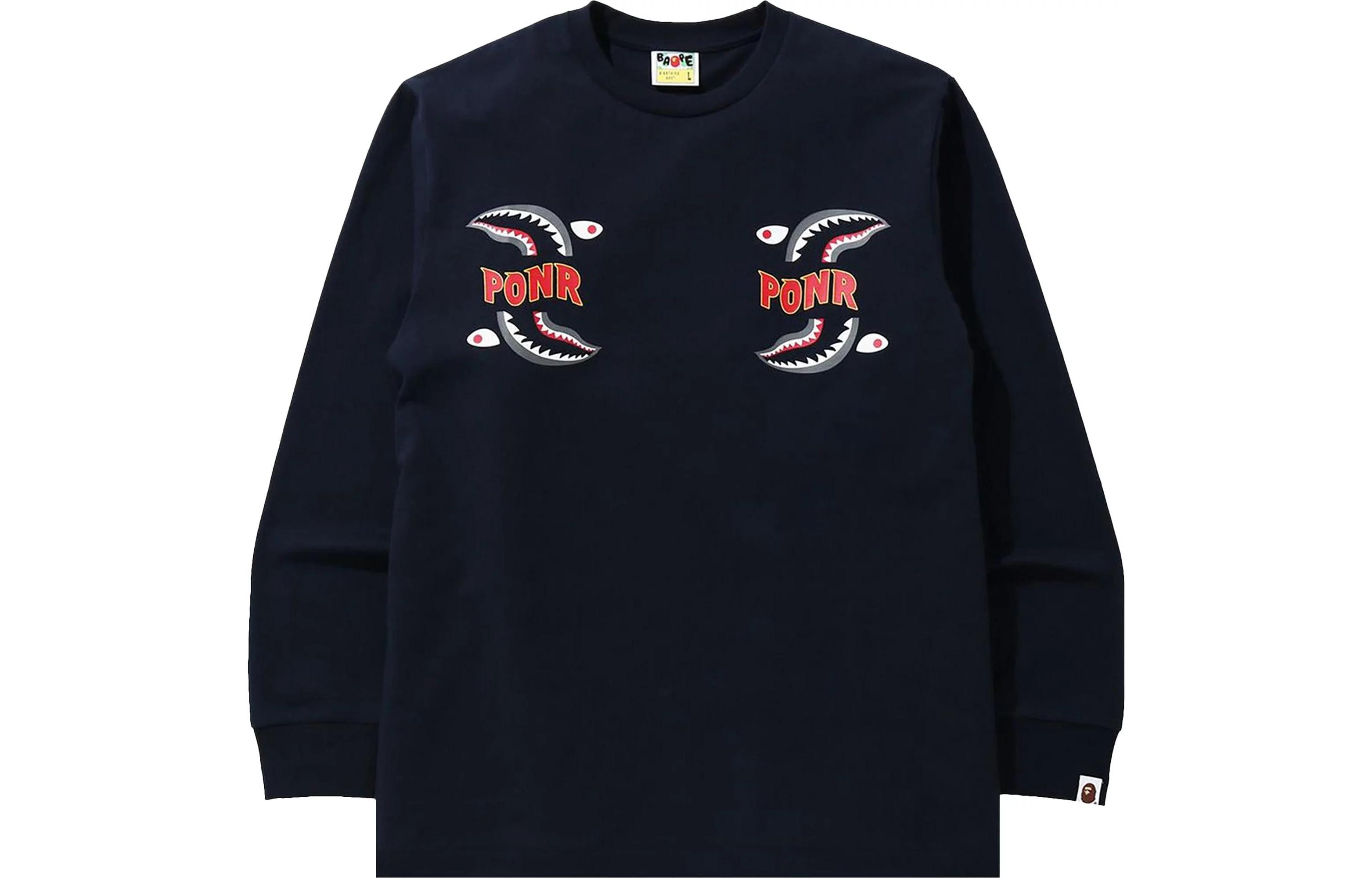 BAPE SS23 Navy Graphic Print Crewneck Pullover Long Sleeve Sweatshirt 1G80-111-016