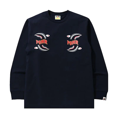 BAPE SS23 Navy Graphic Print Crewneck Pullover Long Sleeve Sweatshirt 1G80-111-016